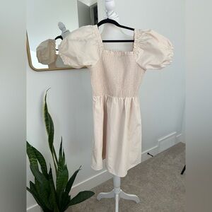 Cute Puff Sleeve Smocked Mini Dress - Light Blush